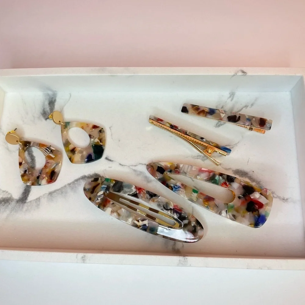 J. Elise Boutique Multicolor Tortoise Acrylic Hair Clip Set Statement Barrettes